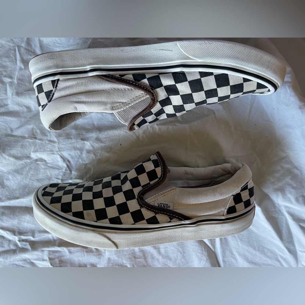 Black and Off White Checkerboard Classic Vans Slip On Size Men 7